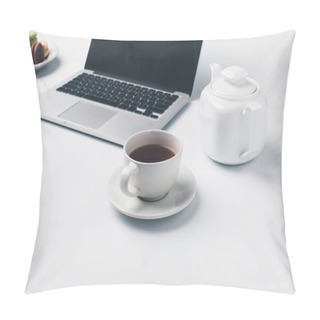 Personality  Cup Of Tea And Laptop Pillow Covers