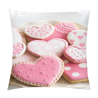 Personality  Heart Shaped Cookies With Pink And White Icing Pillow Covers