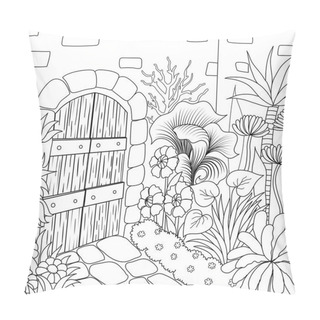Personality  Simple Line Art Of Beautiful Garden For Coloring Book Page. Vector Illustration Pillow Covers