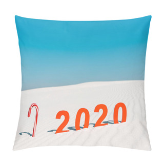 Personality  2020 Numbers And Candy Cane On White Sand On Beach In Maldives Pillow Covers