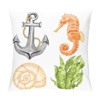 Personality Watercolor Sea Themed Illustrations Set Pillow Covers