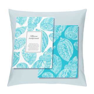 Personality  Hand Drawn Sea Shells Design For Postcard, Banner, Card. Vector Background With Sea Shell Doodle Elements. Sketch Illustration Pillow Covers