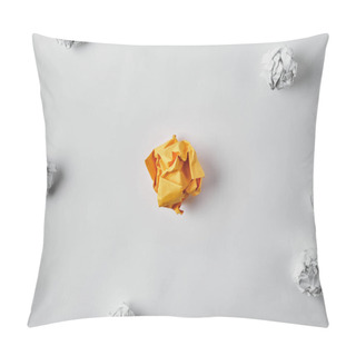 Personality  Top View Of Crumpled Yellow Paper Surrounded With White Crumpled Papers On White Surface Pillow Covers