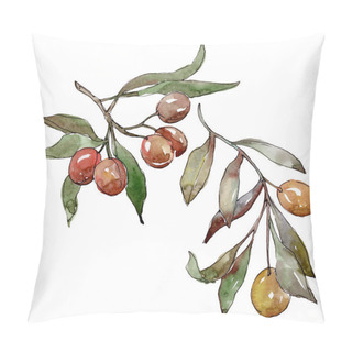 Personality  Olive Branch With Black And Green Fruit. Watercolor Background Illustration Set. Isolated Olives Illustration Element. Pillow Covers