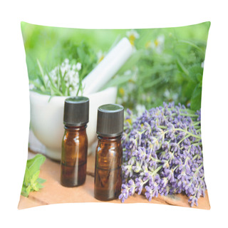 Personality  Essential Oils With Herbs In Garden Spa Pillow Covers