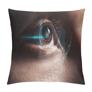 Personality  Close Up View Of Human Eye In Darkness With Data Illustration, Robotic Concept Pillow Covers