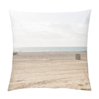 Personality  Trailer Parked On A Sandy Beach, Ready For A Seaside Harvest Under A Clear Sky. Pillow Covers
