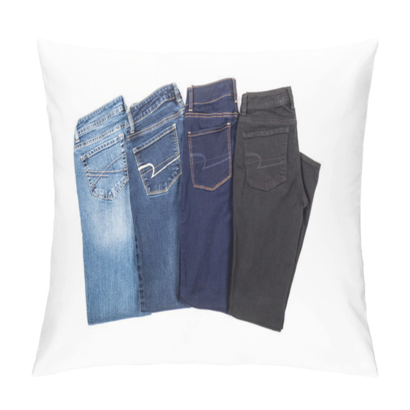 Personality  Four Pairs Of Jeans Isolated On White Pillow Covers