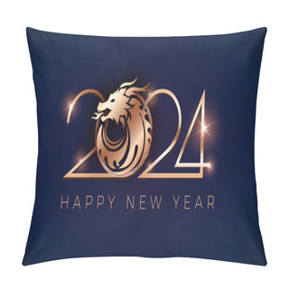 Personality  2024 New Year Background. Chinese New Year Celebration, Dragon New Year 2024 - Vector Illustration Gold And Blue Background Pillow Covers
