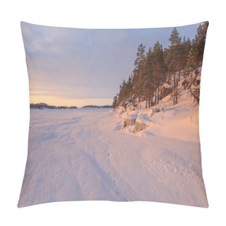 Personality  Winter, Coast Of The Frozen  Of Morning Lake. Pillow Covers