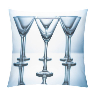 Personality  Row Of Empty Martini Glasses On Grey With Reflections Pillow Covers