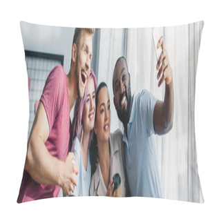 Personality  Horizontal Image Of Multiethnic Business People Taking Selfie With Smartphone In Office  Pillow Covers