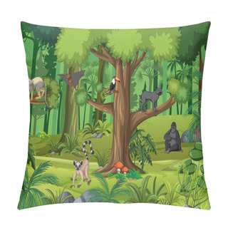 Personality  Tropical Rainforest Scene With Various Wild Animals Illustration Pillow Covers