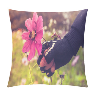 Personality  Hand In Skeleton Glove Is Violently Grabbing Flower With Bee Pillow Covers