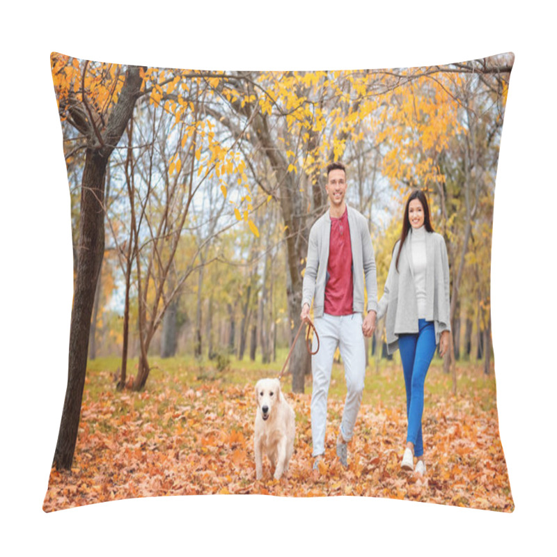 Personality  couple with dog in park pillow covers