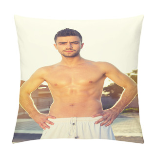 Personality  Handsome Young Shirtless Man Outdoors In Summer Pillow Covers