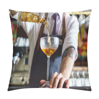 Personality  Expert Barman Is Making Cocktail At Night Club Pillow Covers