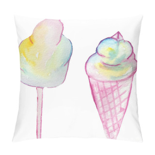 Personality  Rainbow-colored Sweets Isolated - Ice Cream And Cotton Candy On A White Background. Watercolor Illustration For Prints And Posters Pillow Covers