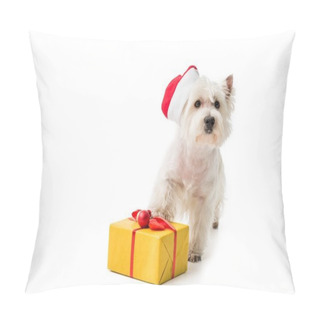 Personality   White Terrier In Santa Hat With Gift Pillow Covers