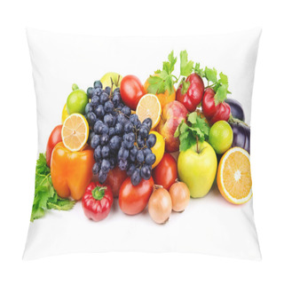 Personality  Set Of Different Fruits And Vegetables On White Background Pillow Covers