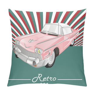 Personality  Pink Retro Car On Colored Background Pillow Covers