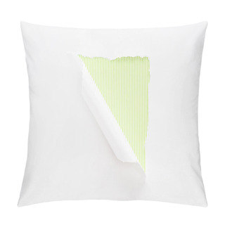 Personality  White Torn And Rolled Paper On Colorful Lime Green Striped Background Pillow Covers