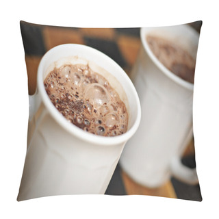 Personality  Bubbly Hot Chocolate Served On White Mugs Pillow Covers