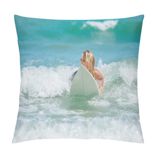 Personality  Female Surfer On Surfboard Pillow Covers