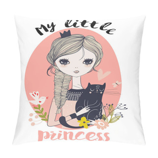 Personality  Cute Little Princess With Black Cat Pillow Covers