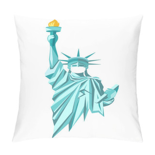 Personality  State Of Liberty Vector With Put White Face Mask, Design Isolated On White Background, Eps 10 Illustration Pillow Covers
