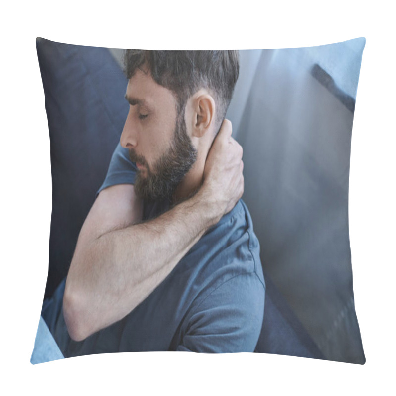 Personality  Anxious Desperate Man In Home Wear Lying On Sofa During Depressive Episode, Mental Health Awareness Pillow Covers