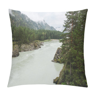 Personality  Mountain River In Valley And Majestic Mountains, Altai, Russia Pillow Covers