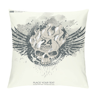 Personality  Poster In Grunge Style With Skull In Flame Pillow Covers