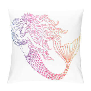 Personality  Hand Drawn Mermaid  On White Background, Linen Vector Illustration. Pillow Covers