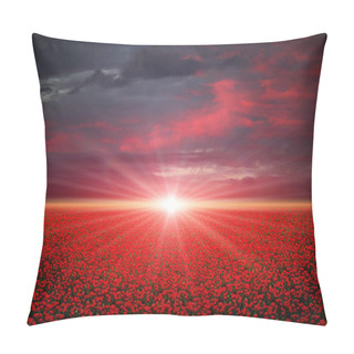 Personality  Poppies Field At Sunset Pillow Covers