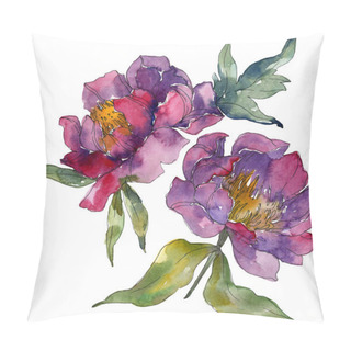 Personality  Purple Peonies Watercolor Background Illustration Set. Isolated Peonies Illustration Elements. Pillow Covers