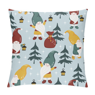 Personality  Seamless Pattern With Gnomes And Christmas Trees - Vector Illustration, Eps Pillow Covers