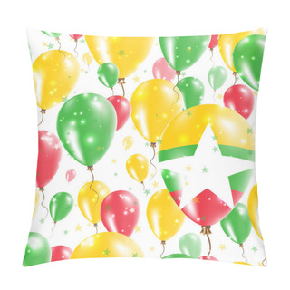 Personality  Myanmar Independence Day Seamless Pattern Flying Rubber Balloons In Colors Of The Myanmarian Flag Pillow Covers