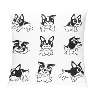 Personality  Vector Cartoon Character Boston Terrier Dog Poses Set For Design. Pillow Covers
