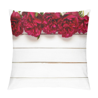Personality  Burgundy Peonies On The White Wooden Background Pillow Covers