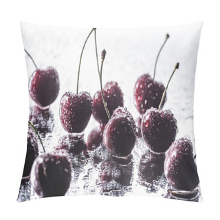 Personality  Red Ripe Cherries With Water Drops On Wet Surface  Pillow Covers