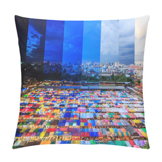 Personality  Different Shade Color Top View Of Canvas Tent At The Outdoor Market Pillow Covers