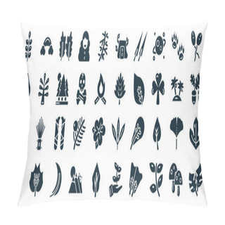 Personality  Set Of 40 Filled Nature Web Icons In Glyph Style Such As Rainbow Behind A Cloud, Cordate, Sol, Orbicular, Coconut Tree Standing, Fertilize Clinic, Stump House Icons Isolated On White Background Pillow Covers