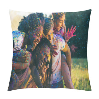 Personality  Multicultural Friends At Holi Festival Pillow Covers
