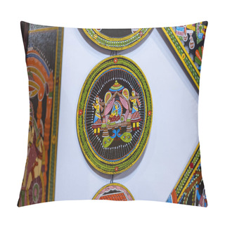 Personality  New Delhi, India - November 18 2023: Handmade Painting Of Religious Character On Wooden Canvas. Pillow Covers