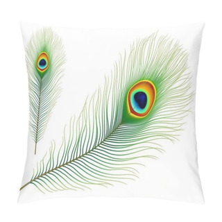 Personality  Peacock Feather. Exotic Tropical Bird Realistic Vector Colorful Green Feather With Eye Iridescent Pattern. Peafowl Tail Or Phoenix Magic Bird Isolated Plumage, Elegant Decoration Element Pillow Covers