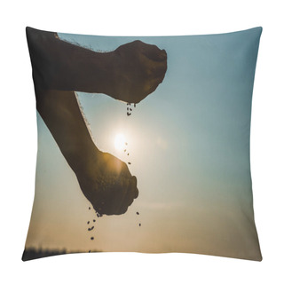 Personality  Cropped View Of Self-employed Farmer Throwing Seeds Pillow Covers