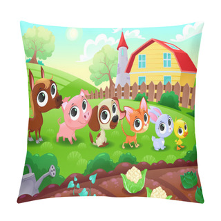 Personality  Funny Farm Animals In The Garden. Pillow Covers