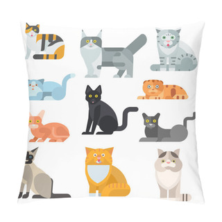 Personality  Cat Breeds Poster Cute Pet Animal Set Vector Illustration. Pillow Covers