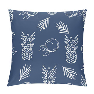 Personality  Seamless Pattern With Pineapples, Orange, Leaves. Tropical Fruit. Summer Background. Pillow Covers